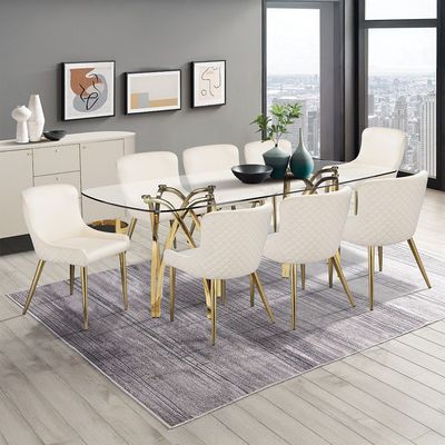 Aubrey 1 + 8 Tempered Glass Dining Set - Clear  / Gold